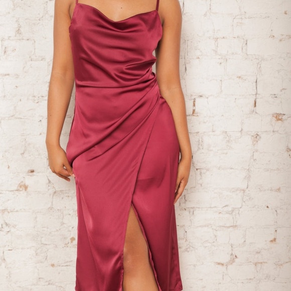 Molly Green Sabrina Champagne Satin Midi Dress Size Large - Picture 6 of 7